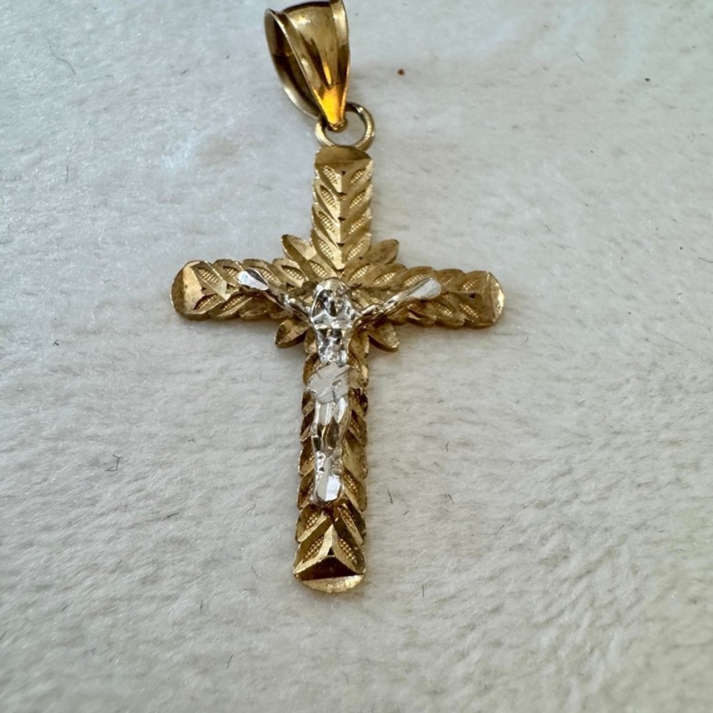 10k real Gold two Tone Cross Pendant Necklace - cross Religious pendant Jewelry